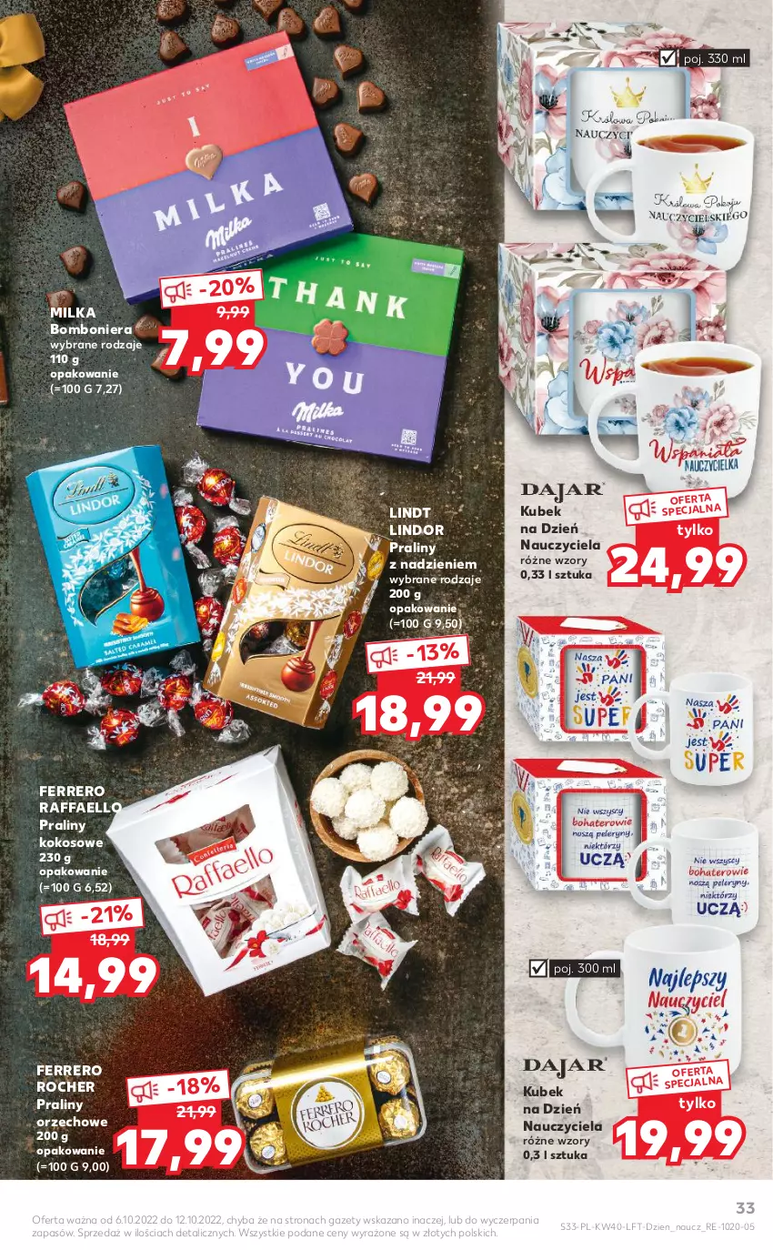 Gazetka promocyjna Kaufland - OFERTA TYGODNIA - ważna 06.10 do 12.10.2022 - strona 33 - produkty: Bomboniera, Fa, Ferrero, Ferrero Rocher, Kokos, Kubek, Lindor, Lindt, Milka, Praliny, Raffaello