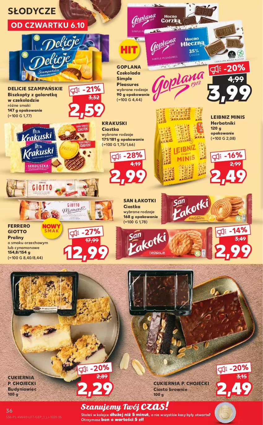 Gazetka promocyjna Kaufland - OFERTA TYGODNIA - ważna 06.10 do 12.10.2022 - strona 36 - produkty: Biszkopty, Brownie, Ciastka, Cukier, Czekolada, Delicje, Ferrero, Gala, Goplana, Herbatniki, Krakus, Krakuski, LANA, Olej, Praliny