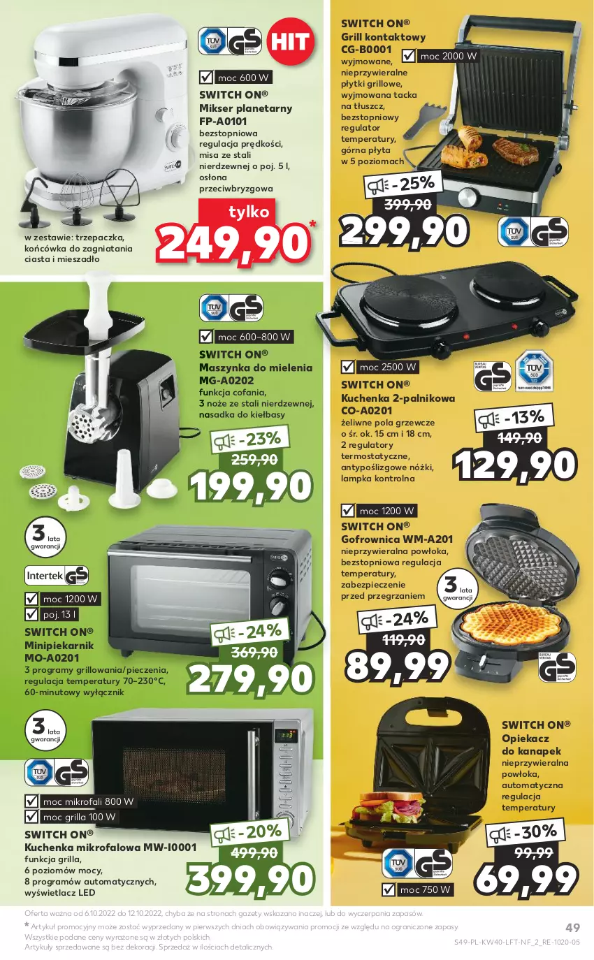 Gazetka promocyjna Kaufland - OFERTA TYGODNIA - ważna 06.10 do 12.10.2022 - strona 49 - produkty: Fa, Gofrownica, Gra, Grill, Grill kontaktowy, Kuchenka mikrofalowa, Maszynka, Maszynka do mielenia, Mieszadło, Mikser, Minipiekarnik, Noż, Opiekacz do kanapek, Piec, Piekarnik, Płyta, Ser, Szynka, Termos, Top, Trzepaczka