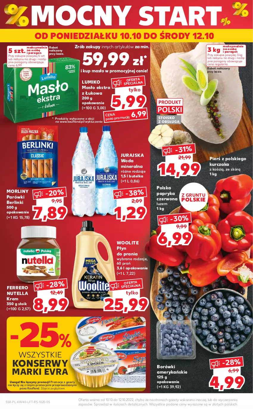 Gazetka promocyjna Kaufland - OFERTA TYGODNIA - ważna 06.10 do 12.10.2022 - strona 58 - produkty: Berlinki, Ferrero, Grunt, Kurczak, Masło, Morliny, Nutella, Papryka, Parówki, Płyn do prania, Ser, Waga, Woda, Woda mineralna, Woolite