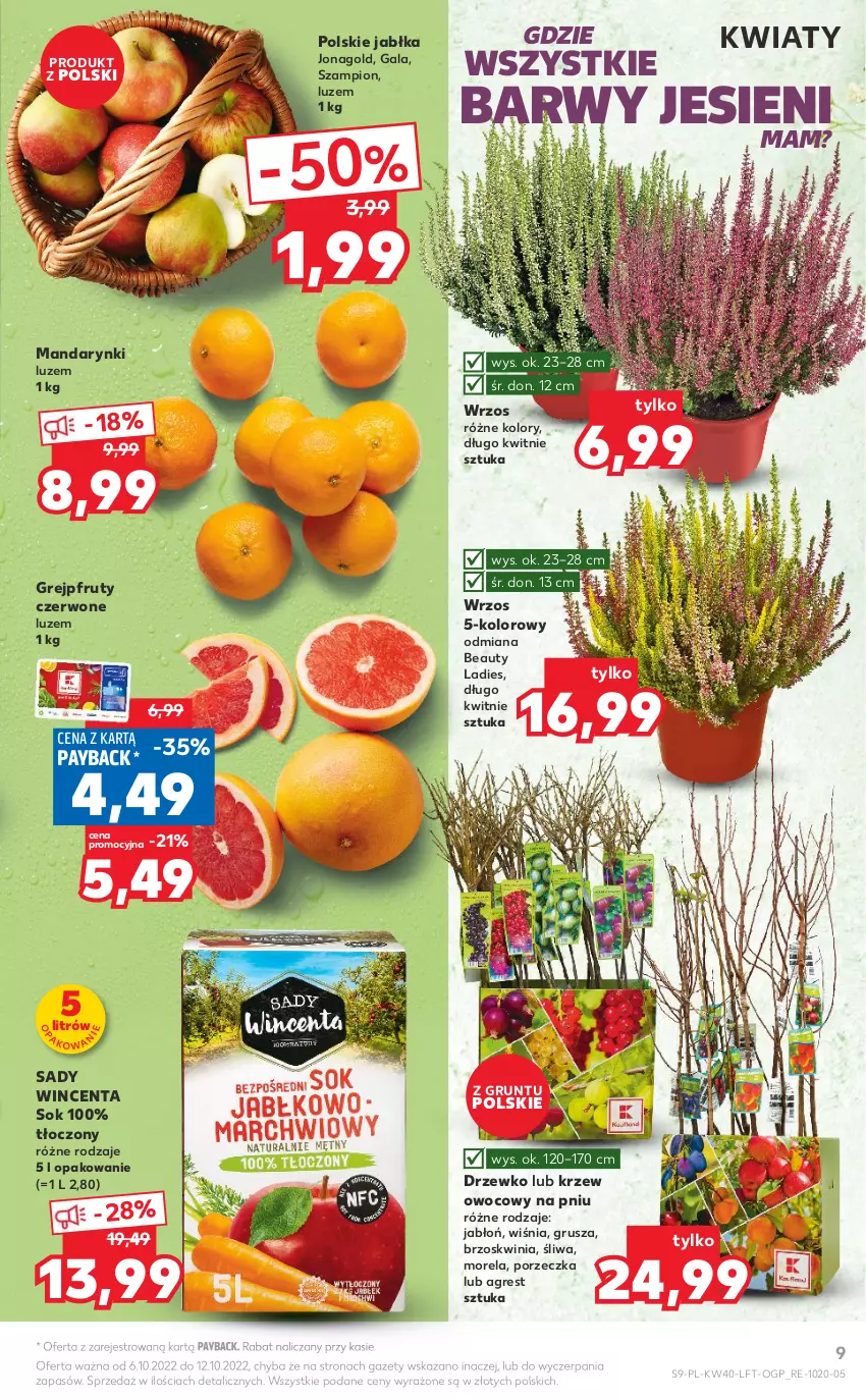 Gazetka promocyjna Kaufland - OFERTA TYGODNIA - ważna 06.10 do 12.10.2022 - strona 9 - produkty: Gala, Grejpfrut, Gres, Grunt, Jabłka, Jonagold, Mandarynki, Morela, Por, Sok, Szampion