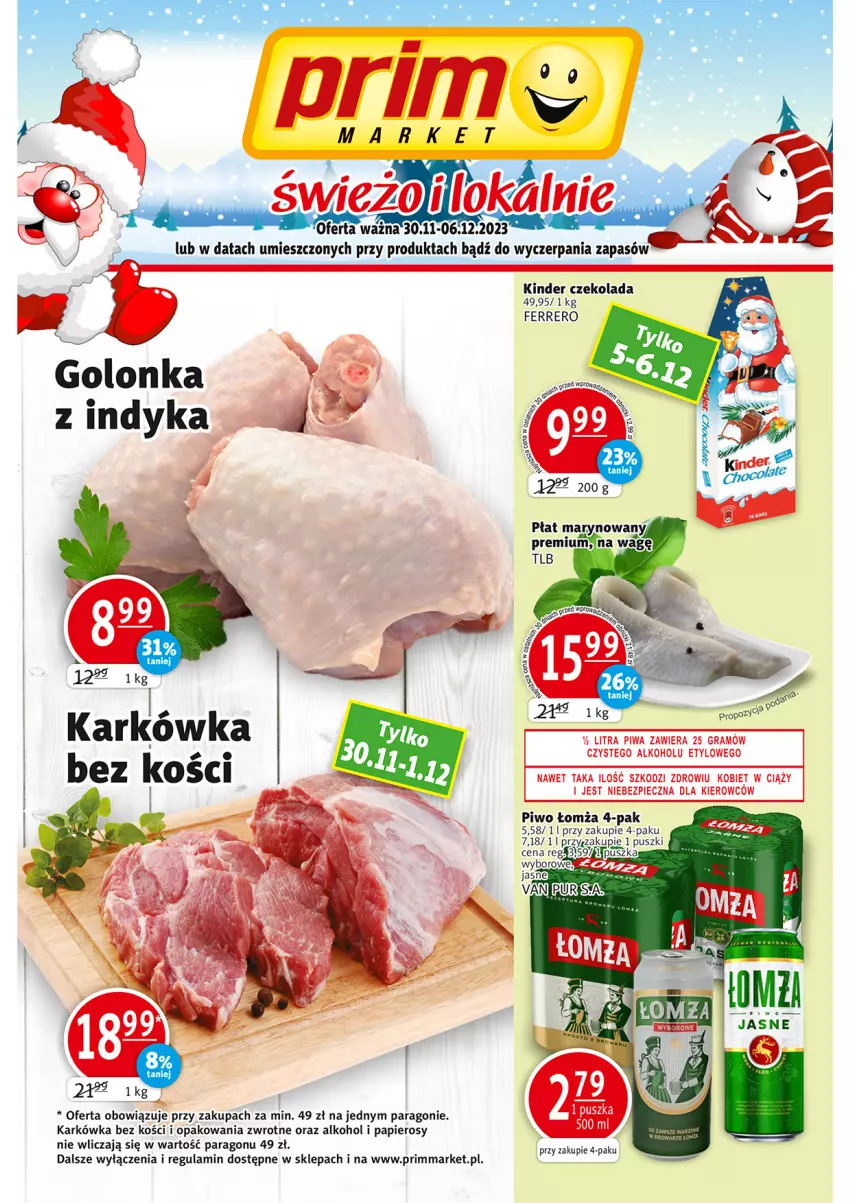 Gazetka promocyjna Prim Market - ważna 23.11 do 29.11.2023 - strona 1 - produkty: Czekolada, Ferrero, Gra, Kinder, Papier, Piec, Piwa, Piwo