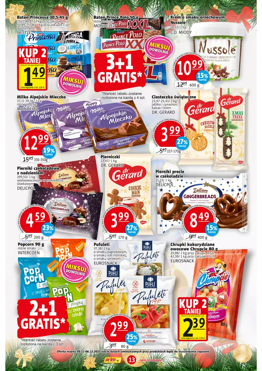 Gazetka promocyjna Prim Market - ważna 23.11 do 29.11.2023 - strona 13 - produkty: Baton, Chrupki, Kakao, Milka, Mleczko, Piernik, Popcorn, Precle, Princessa, Puf, Ser