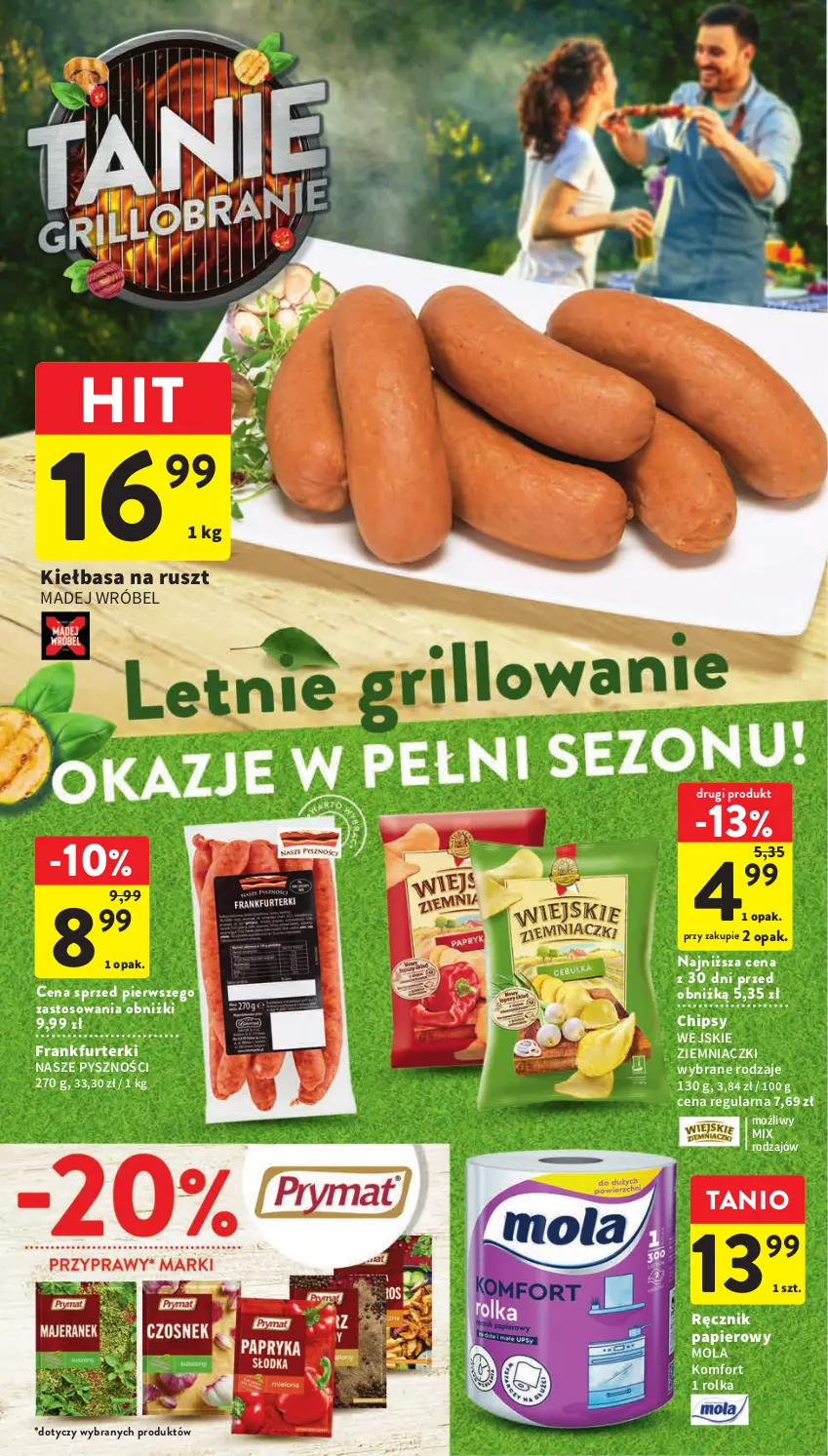 Gazetka promocyjna Intermarche - Gazetka Intermarche - ważna 22.06 do 28.06.2023 - strona 14 - produkty: Chipsy, Frankfurterki, Kiełbasa, Madej Wróbel, Mola, Papier, Ręcznik