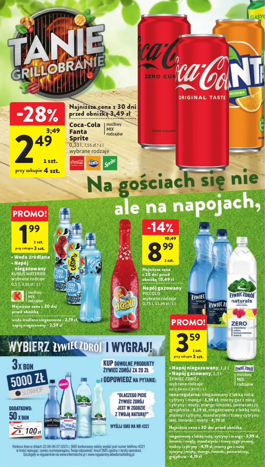 Gazetka promocyjna Intermarche - Gazetka Intermarche - ważna 22.06 do 28.06.2023 - strona 16 - produkty: Coca-Cola, Cytryny, Fa, Fanta, Grejpfrut, Kubuś, Kubuś Waterrr, LANA, Maliny, Mandarynki, Mango, Napój, Napój gazowany, Napój niegazowany, Sprite, Woda