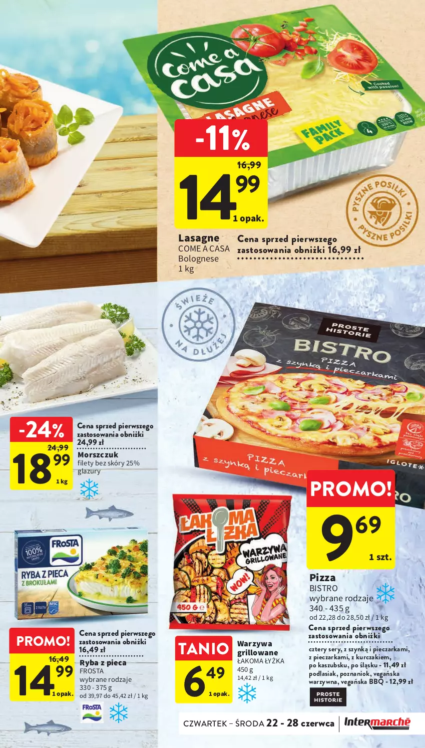 Gazetka promocyjna Intermarche - Gazetka Intermarche - ważna 22.06 do 28.06.2023 - strona 27 - produkty: Frosta, Grill, Kurczak, Lasagne, Lazur, Piec, Pieczarka, Pizza, Ryba, Ser, Warzywa