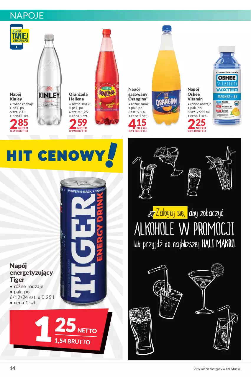 Gazetka promocyjna Makro - [Oferta promocyjna] Artykuły spożywcze i przemysłowe - ważna 22.03 do 04.04.2022 - strona 14 - produkty: Gin, Hellena, Napój, Napój gazowany, Napoje, Oranżada, Oshee, Tiger