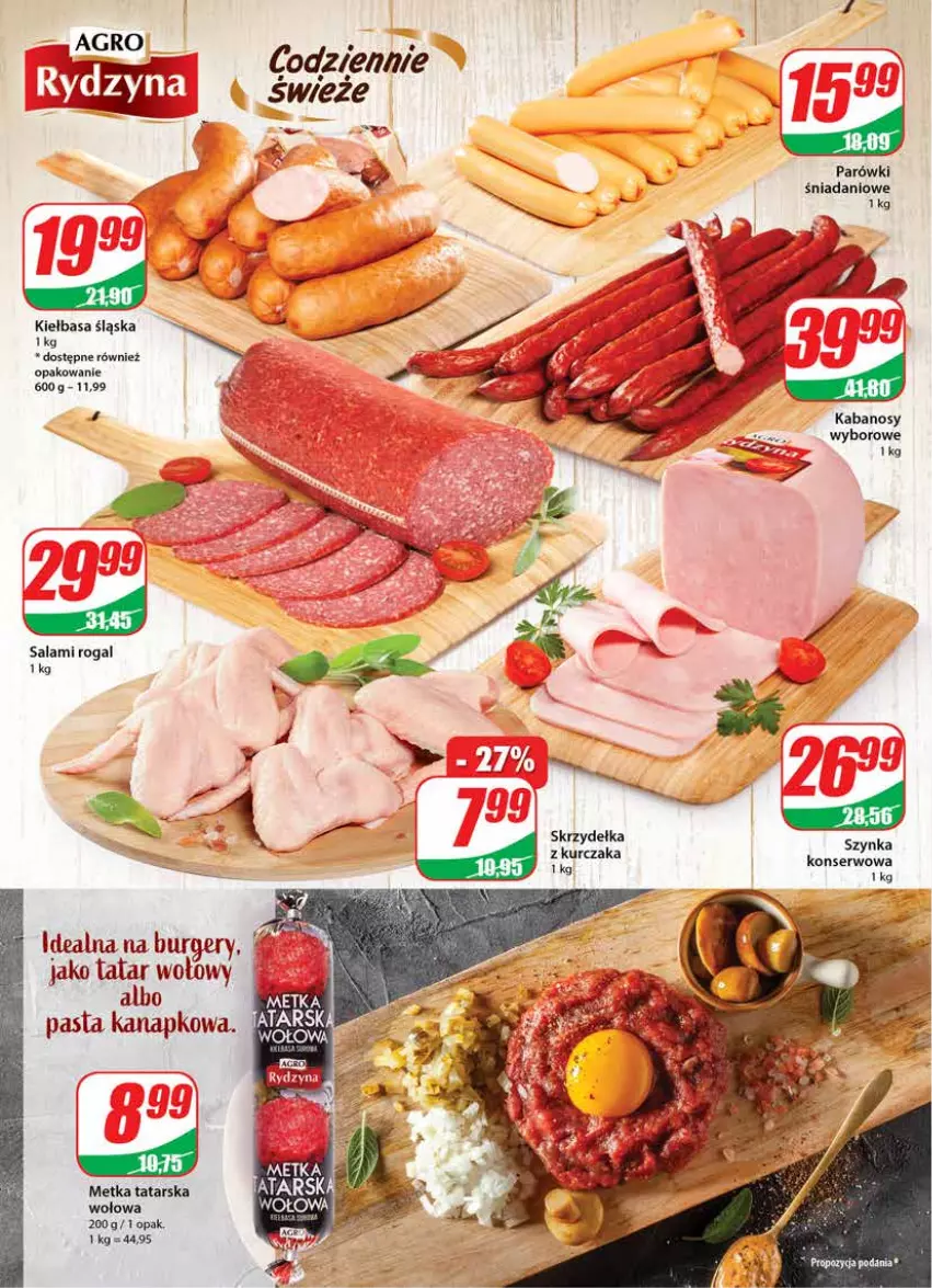 Gazetka promocyjna Dino - Gazetka - ważna 28.12.2022 do 03.01.2023 - strona 10 - produkty: Burger, Danio, Kabanos, Kiełbasa, Kiełbasa śląska, Kurczak, Metka tatarska, Parówki, Rogal, Salami, Ser, Skrzydełka z kurczaka, Szynka, Szynka konserwowa