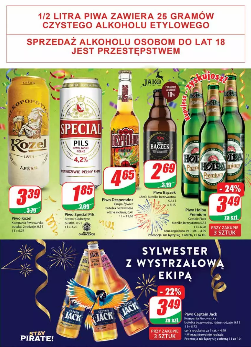 Gazetka promocyjna Dino - Gazetka - ważna 28.12.2022 do 03.01.2023 - strona 21 - produkty: Captain Jack, Desperados, Kozel, Piwa, Piwo