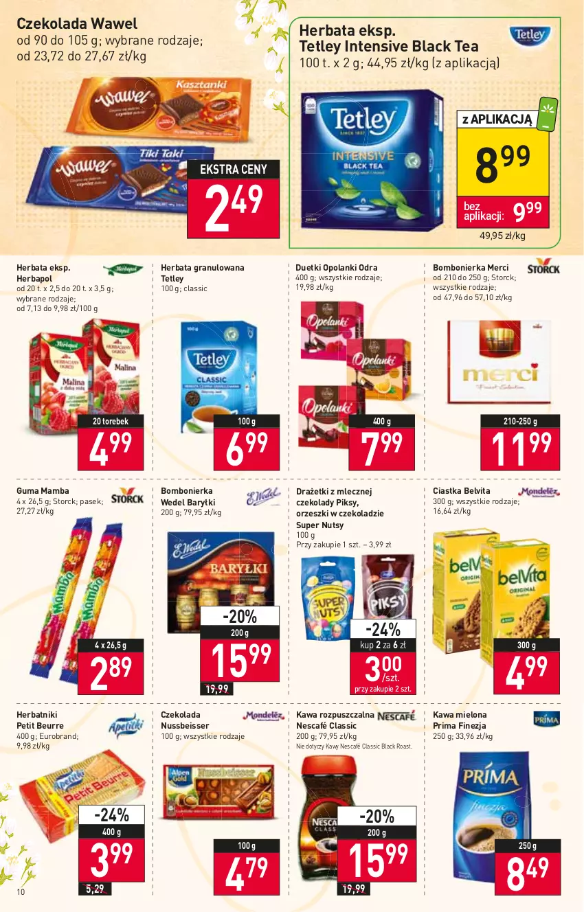 Gazetka promocyjna Stokrotka - Supermarket - ważna 07.04 do 13.04.2022 - strona 10 - produkty: Baryłki, BelVita, Ciastka, Czekolada, Gra, Herbapol, Herbata, Herbatniki, Herbatniki Petit Beurre, Kawa, Kawa mielona, Kawa rozpuszczalna, Lack, Lanki, Mamba, Merci, Nescafé, Orzeszki, Pasek, Prima, Ser, Tetley, Wawel