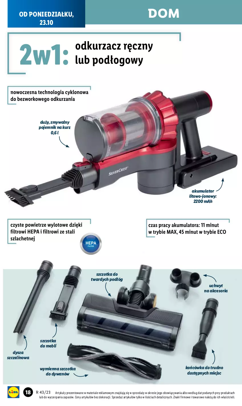 Gazetka promocyjna Lidl - GAZETKA - ważna 23.10 do 28.10.2023 - strona 20 - produkty: Akumulator, Dywan, Odkurzacz, Pojemnik, Szczotka