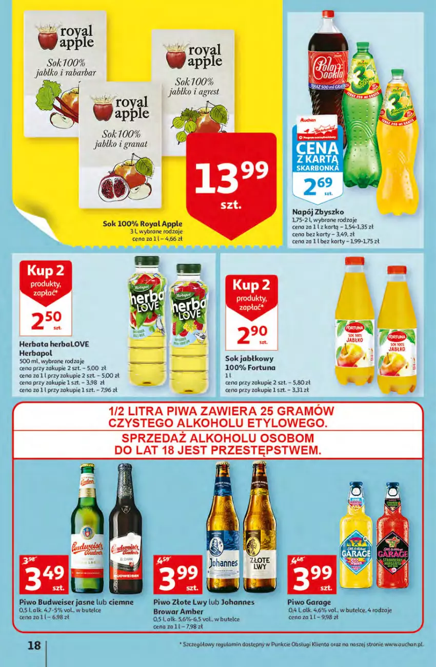 Gazetka promocyjna Auchan - przeNISKIE CENY PRODUKTY przeEKOLOGICZNE Hipermarkety - ważna 02.06 do 08.06.2022 - strona 18 - produkty: Fortuna, Gra, Granat, Gres, Herbapol, Herbata, Napój, Piwa, Piwo, Ser, Sok, Sok jabłkowy