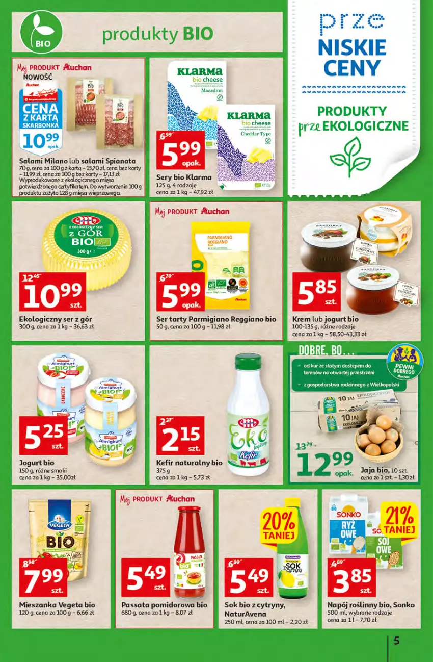 Gazetka promocyjna Auchan - przeNISKIE CENY PRODUKTY przeEKOLOGICZNE Hipermarkety - ważna 02.06 do 08.06.2022 - strona 5 - produkty: Cytryny, Gala, Jaja, Jogurt, Jogurt bio, Kefir, Kefir naturalny, Napój, Napój roślinny, Salami, Ser, Sok, Sonko, Vegeta