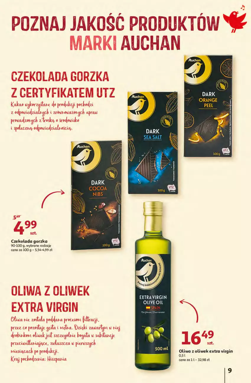 Gazetka promocyjna Auchan - przeNISKIE CENY PRODUKTY przeEKOLOGICZNE Hipermarkety - ważna 02.06 do 08.06.2022 - strona 9 - produkty: Czekolada, Czekolada gorzka, Gala, Gin, Kakao, Oliwa z oliwek