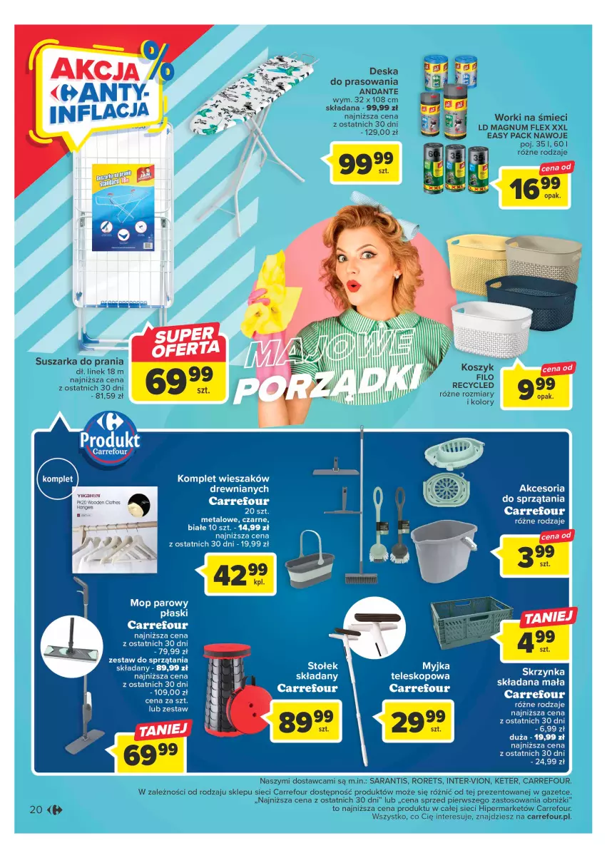 Gazetka promocyjna Carrefour - Gazetka Carrefour - ważna 09.05 do 20.05.2023 - strona 20 - produkty: K2, Mop, Mop parowy, Suszarka, Teleskop, Wieszak, Worki na śmiec, Worki na śmieci