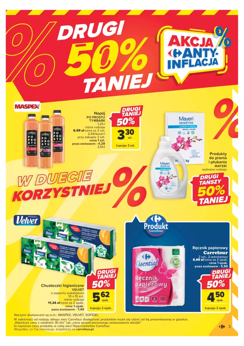 Gazetka promocyjna Carrefour - Gazetka Carrefour - ważna 09.05 do 20.05.2023 - strona 3 - produkty: Chusteczki, Kosz, Napój, Papier, Ręcznik, Velvet