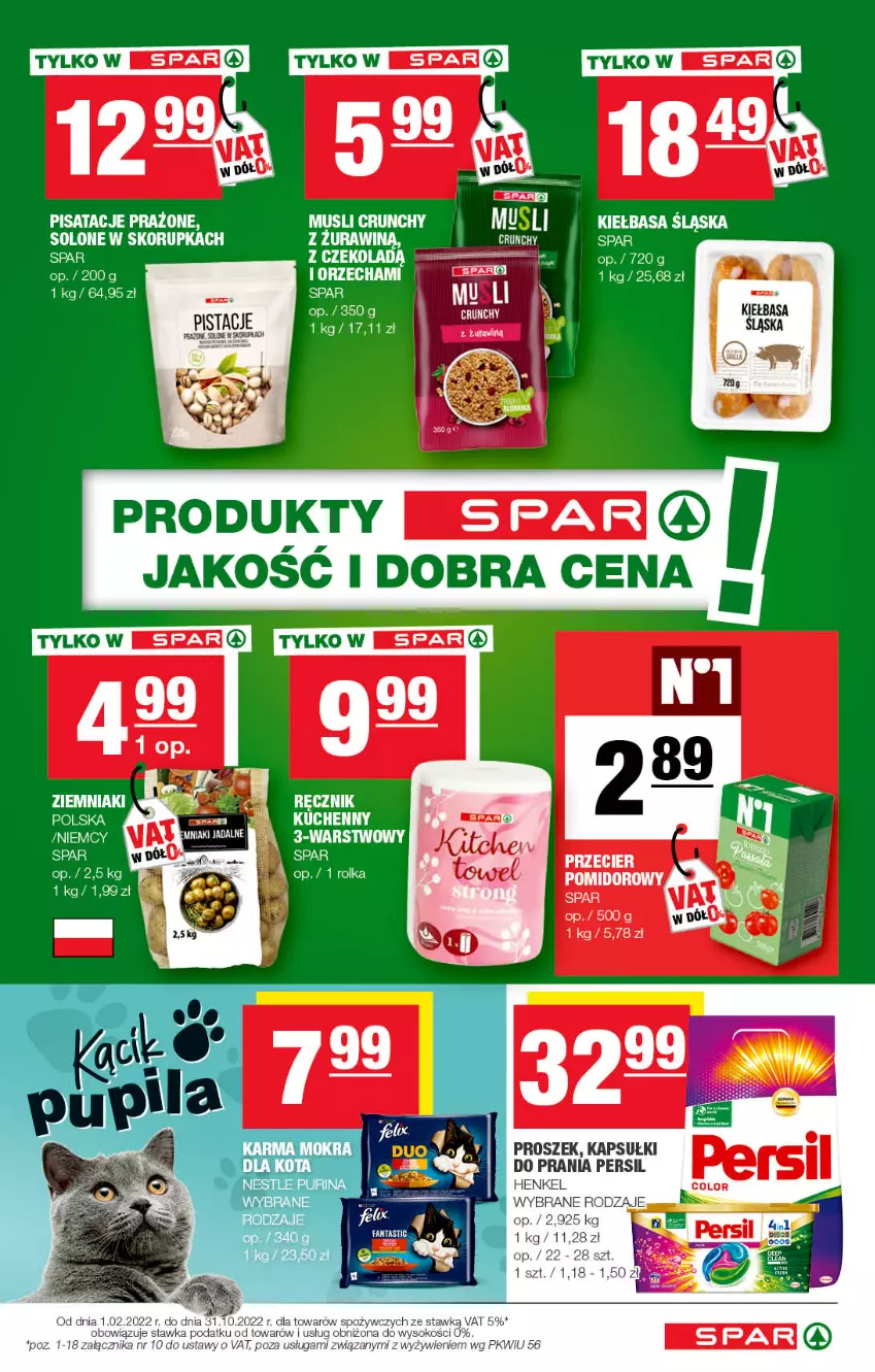 Gazetka promocyjna Spar - Spar - ważna 11.09 do 21.09.2022 - strona 7 - produkty: Kapsułki do prania, Kiełbasa, Kiełbasa śląska, Mus, Persil, Pistacje, Ziemniaki