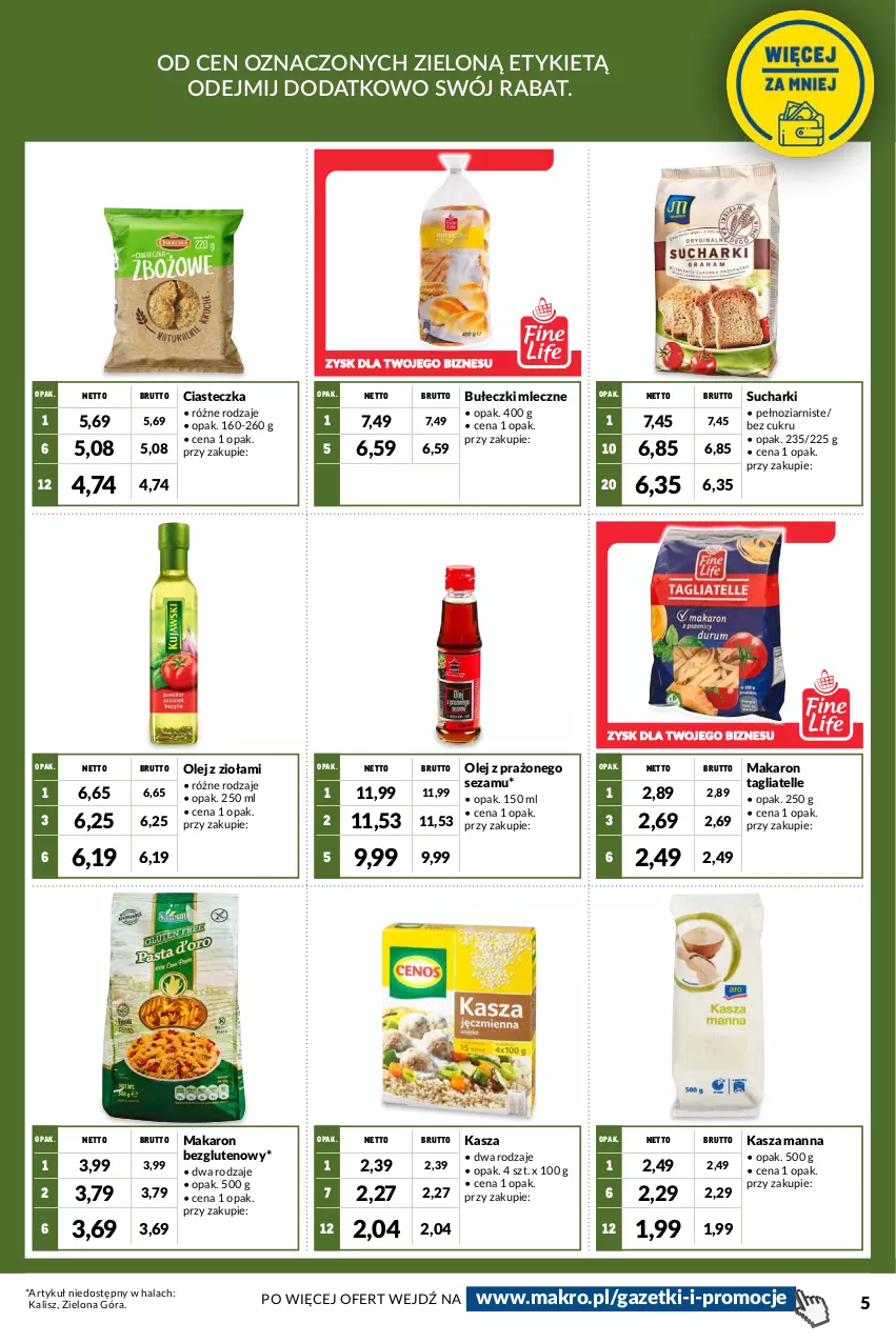 Gazetka promocyjna Makro - [Oferta promocyjna] Kupuj więcej płać mniej - ważna 05.04 do 16.05.2022 - strona 5 - produkty: Bułeczki, Bułeczki mleczne, Kasza, Makaron, Olej, Sezam, Tagliatelle