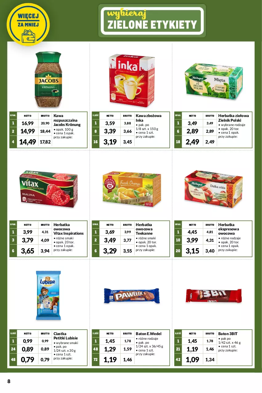 Gazetka promocyjna Makro - [Oferta promocyjna] Kupuj więcej płać mniej - ważna 05.04 do 16.05.2022 - strona 8 - produkty: Baton, Ciastka, Inka, Jacobs, Jacobs Krönung, Kawa, Kawa rozpuszczalna, Kawa zbożowa, Lubisie, Teekanne, Vitax