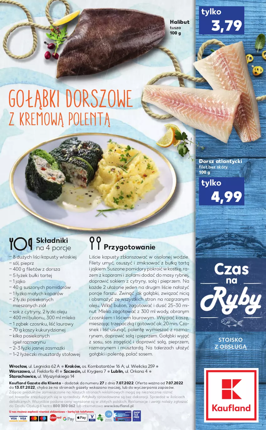 Gazetka promocyjna Kaufland - RYBY - ważna 07.07 do 13.07.2022 - strona 2 - produkty: Bulion, Cytryny, Czosnek, Dorsz, Fa, Halibut, Laur, Lion, Mleko, Mus, Olej, Orka, Pieprz, Pomidory, Por, Sok, Sól, Sos, Suszone pomidory, Talerz, Tusz, Wagi