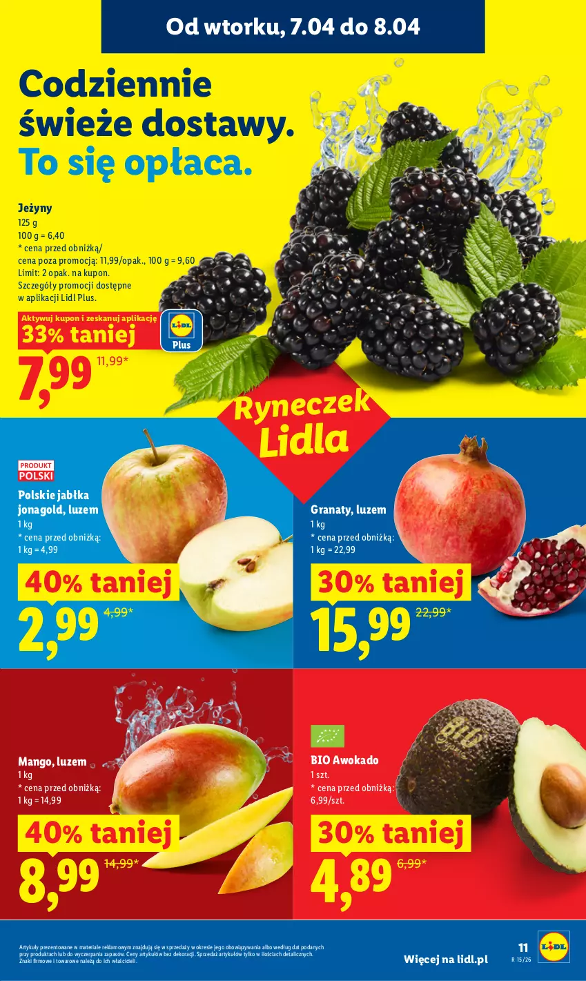 Gazetka promocyjna Lidl - Gazetka ważna od 7.04 do 8.04 - ważna 07.04 do 08.04.2026 - strona 11 - produkty: Gra, Granat, Jabłka, Jeżyny, Jonagold, Mango