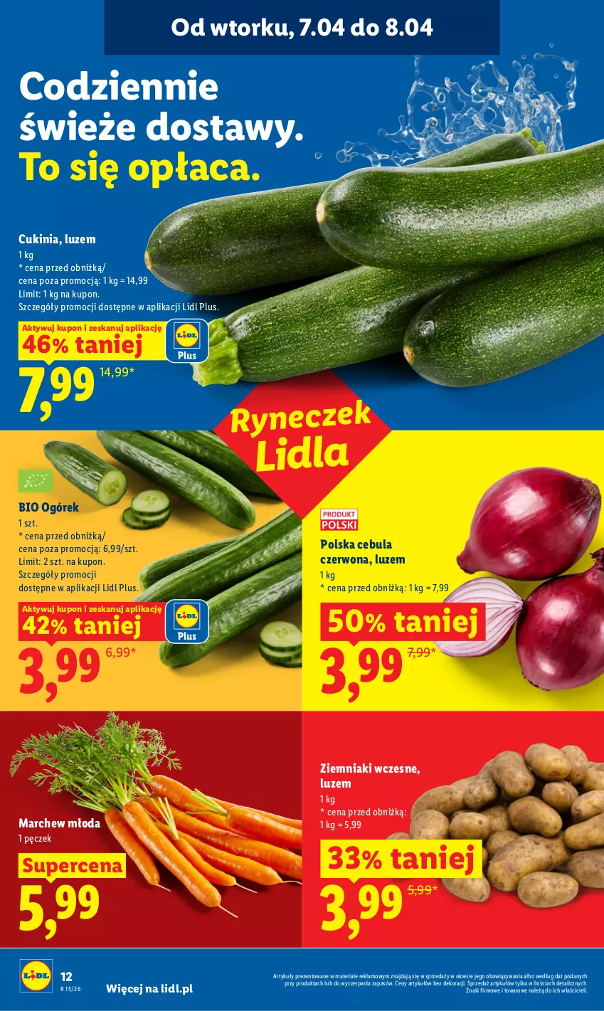 Gazetka promocyjna Lidl - Gazetka ważna od 7.04 do 8.04 - ważna 07.04 do 08.04.2026 - strona 12 - produkty: Cebula, Cebula czerwona, Ogórek, Ziemniaki