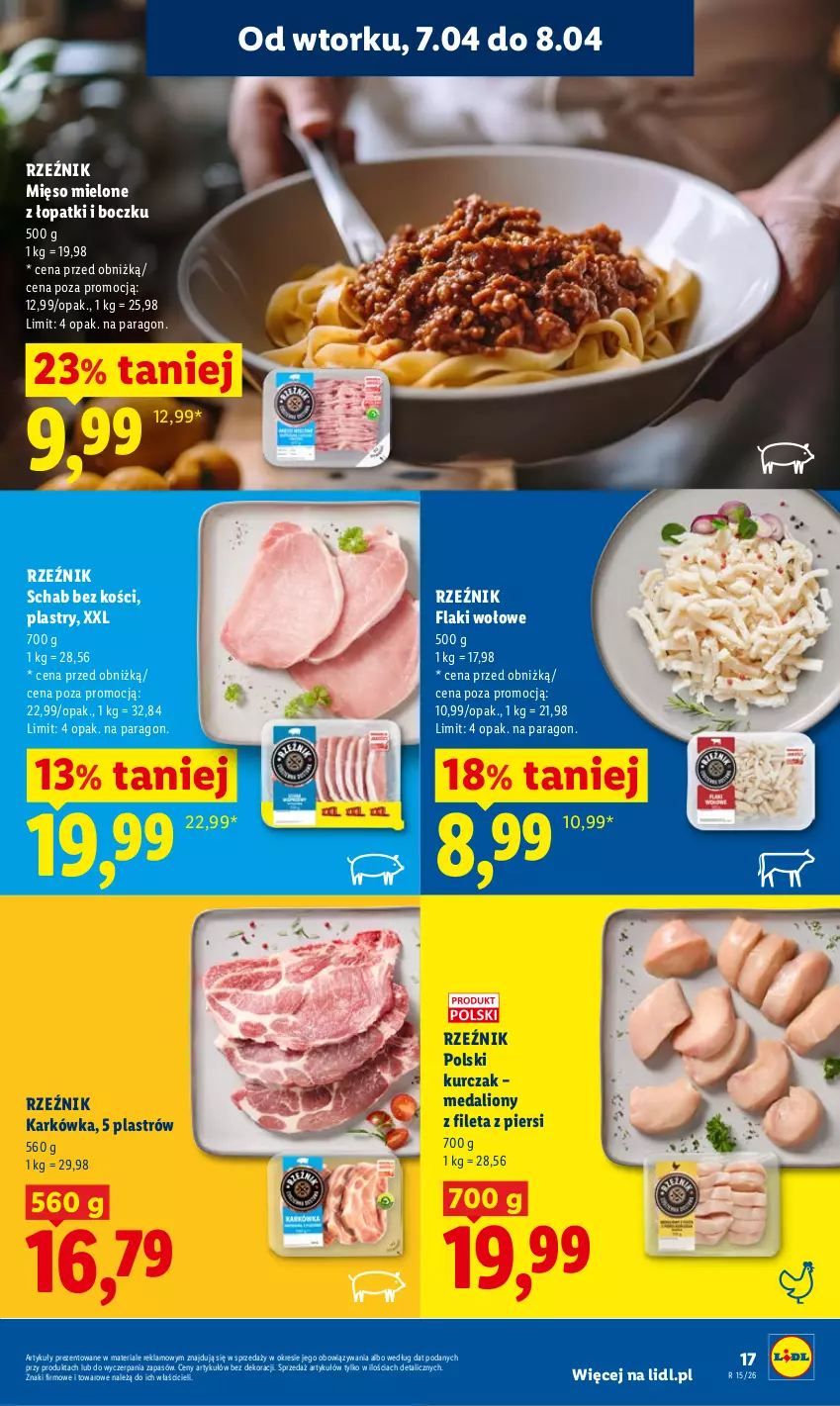 Gazetka promocyjna Lidl - Gazetka ważna od 7.04 do 8.04 - ważna 07.04 do 08.04.2026 - strona 17 - produkty: Flaki, Flaki wołowe, Kurczak, Lion, Mięso, Mięso mielone, Schab bez kości