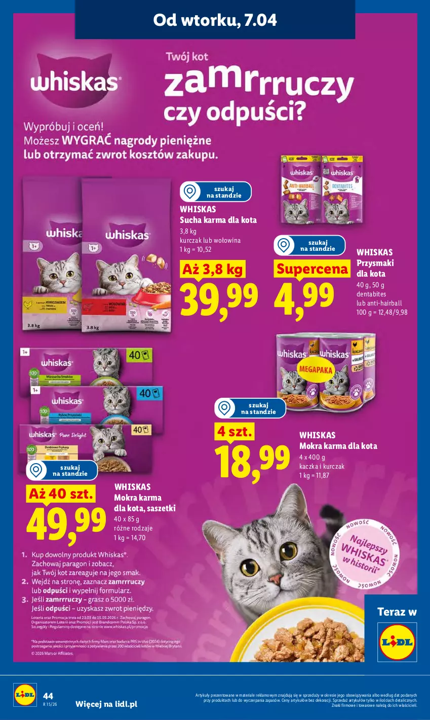 Gazetka promocyjna Lidl - Gazetka ważna od 7.04 do 8.04 - ważna 07.04 do 08.04.2026 - strona 48 - produkty: Kaczka, Kurczak, Mokra karma, Przysmaki, Sucha karma, Tera, Whiskas, Wołowina