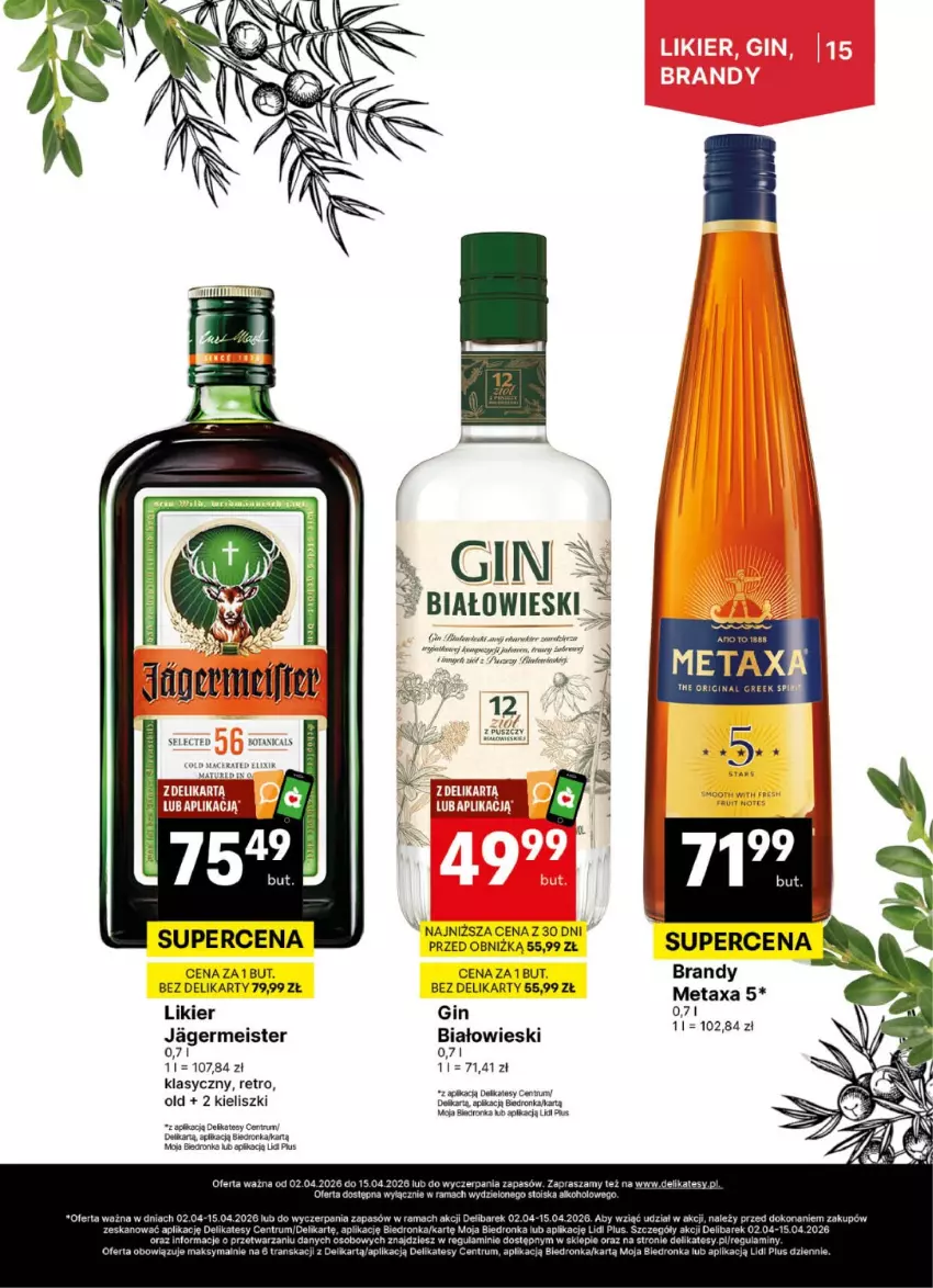 Gazetka promocyjna Delikatesy Centrum - Delibarek DC14-DC15 - ważna 02.04 do 15.04.2026 - strona 15 - produkty: Acer, Brandy, Dron, Gin, Jagermeister, LG, Likier, Metaxa, Rama, Rum, Tran