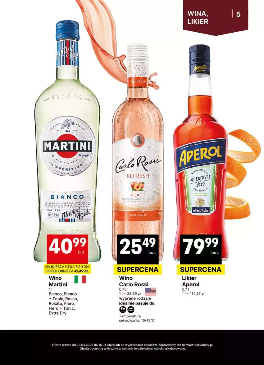 Gazetka promocyjna Delikatesy Centrum - Delibarek DC14-DC15 - ważna 02.04 do 15.04.2026 - strona 5 - produkty: Aperol, Carlo Rossi, Likier, Martini, Rama, Ser, Wino