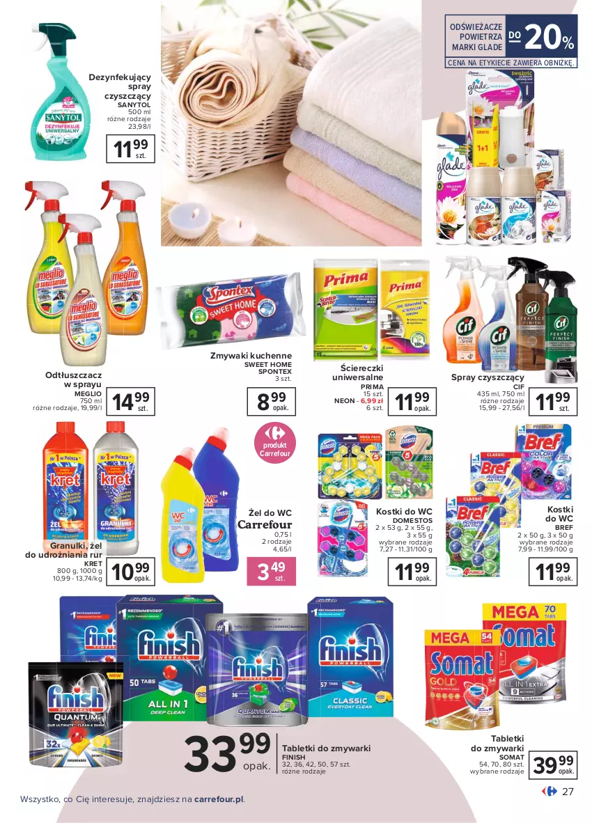 Gazetka promocyjna Carrefour - Gazetka Zimowe dni w domowym zaciszu - ważna 18.01 do 31.01.2021 - strona 27 - produkty: Bref, Cif, Domestos, Finish, Gra, Kret, Odtłuszczacz, Prima, Sanytol, Somat, Tablet, Tabletki do zmywarki, Zmywaki kuchenne, Zmywarki