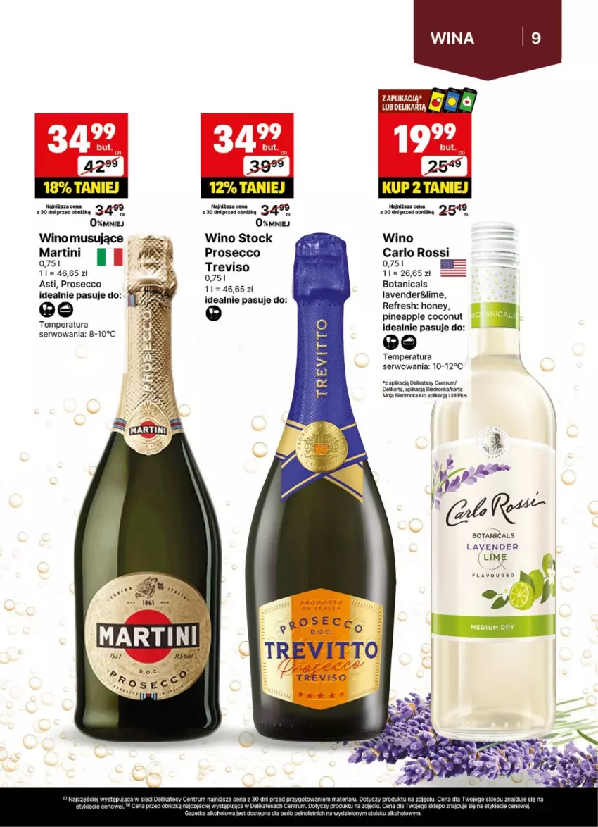 Gazetka promocyjna Delikatesy Centrum - Delibarek DC28-DC29 - ważna 07.07 do 20.07.2025 - strona 9 - produkty: Carlo Rossi, Dron, Martini, Mus, Prosecco, Rum, Ser, Stock, Wino, Wino musujące