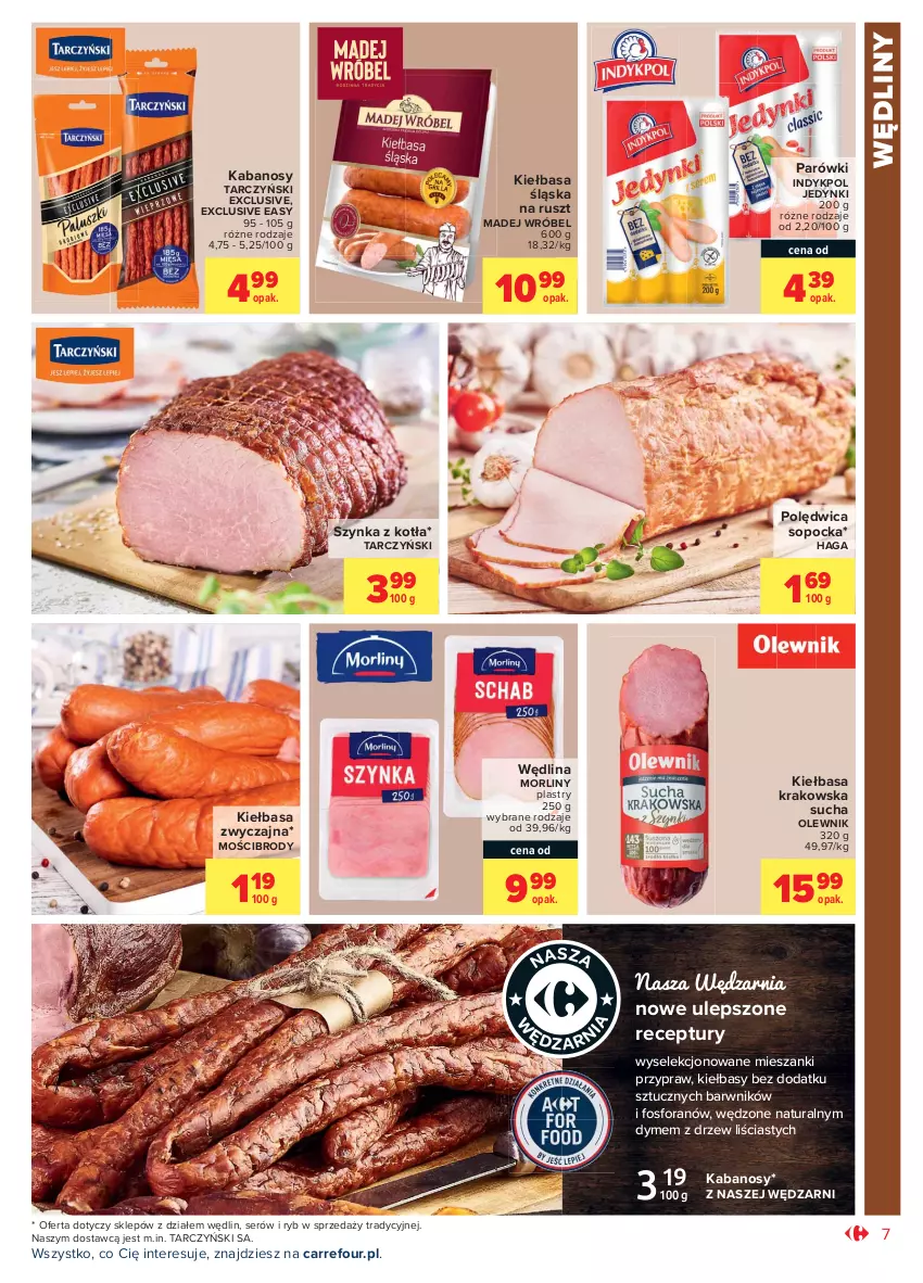 Gazetka promocyjna Carrefour - Gazetka Market - ważna 28.07 do 07.08.2021 - strona 11 - produkty: Kabanos, Kiełbasa, Kiełbasa krakowska, Kiełbasa śląska, Madej Wróbel, Morliny, Olewnik, Parówki, Polędwica, Ser, Szynka, Tarczyński, Wędlina