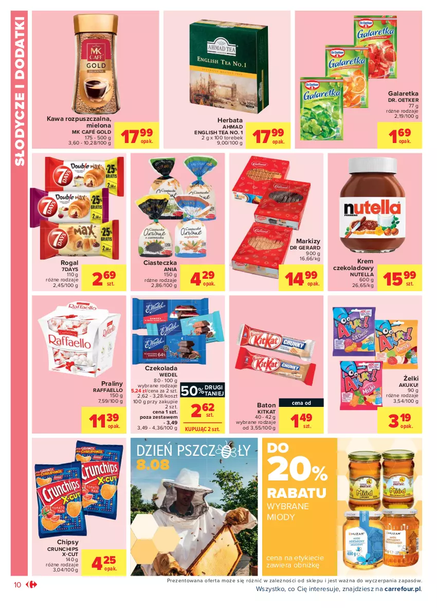 Gazetka promocyjna Carrefour - Gazetka Market - ważna 28.07 do 07.08.2021 - strona 14 - produkty: Baton, Chipsy, Crunchips, Czekolada, Dr Gerard, Dr. Oetker, Fa, Gala, Galaretka, Herbata, Kawa, Kawa rozpuszczalna, Kosz, Nutella, Praliny, Raffaello, Rogal