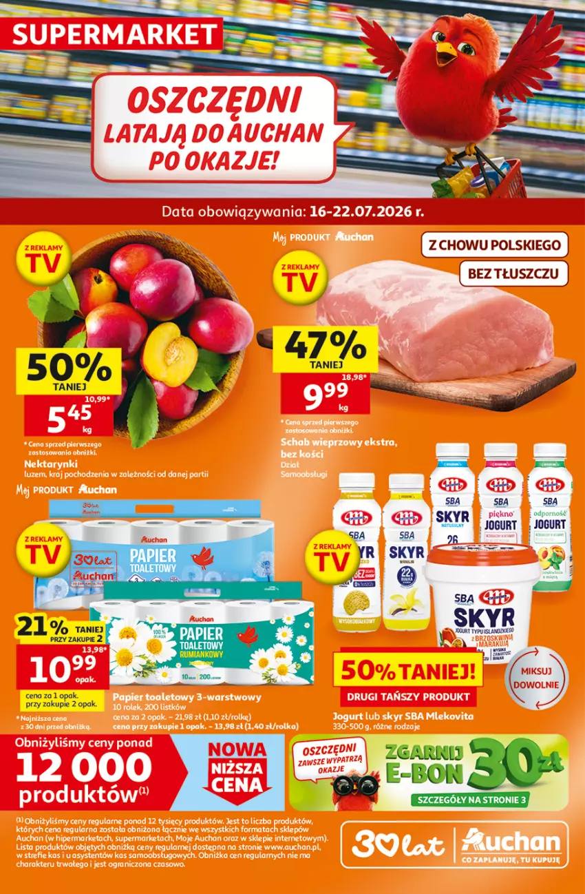 Gazetka promocyjna Auchan - Gazetka 30 Lat Supermarket Auchan - ważna 16.07 do 22.07.2026 - strona 1 - produkty: Jogurt, Papier, Papier toaletowy