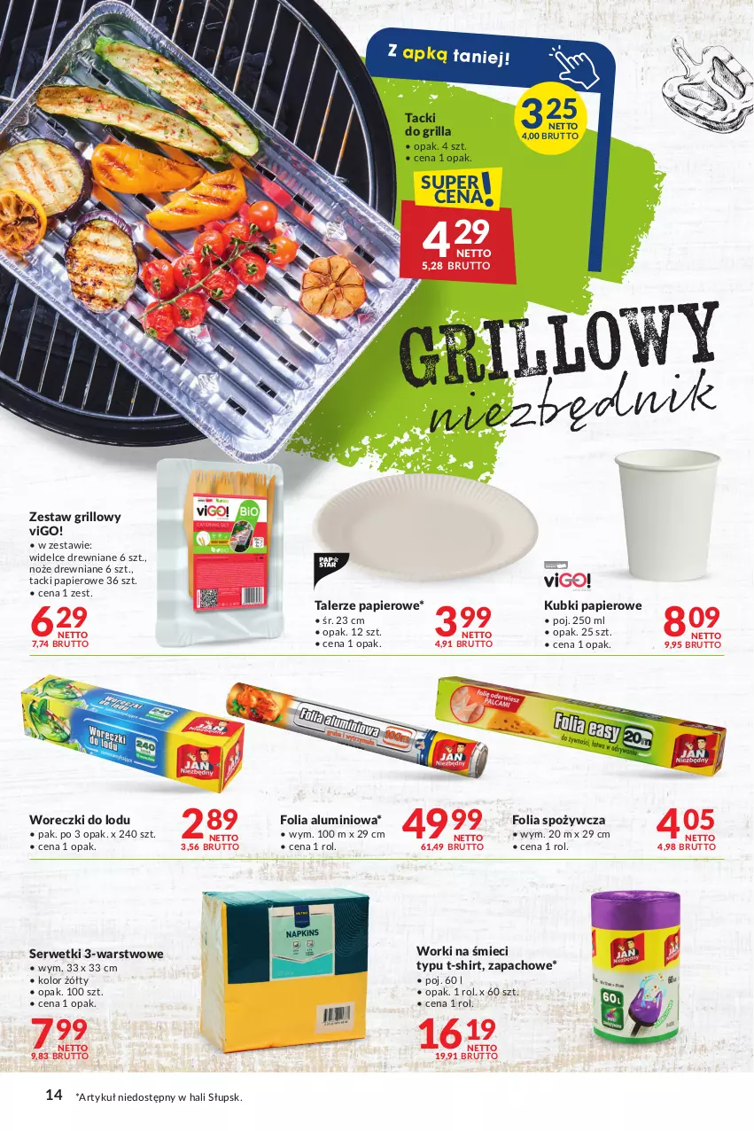 Gazetka promocyjna Makro - Sezon na grill - oferta z alkoholem - ważna 16.04 do 29.04.2024 - strona 14 - produkty: Folia aluminiowa, Grill, Noż, Papier, Ser, Serwetki, T-shirt, Talerz, Woreczki do lodu, Worki na śmiec, Worki na śmieci