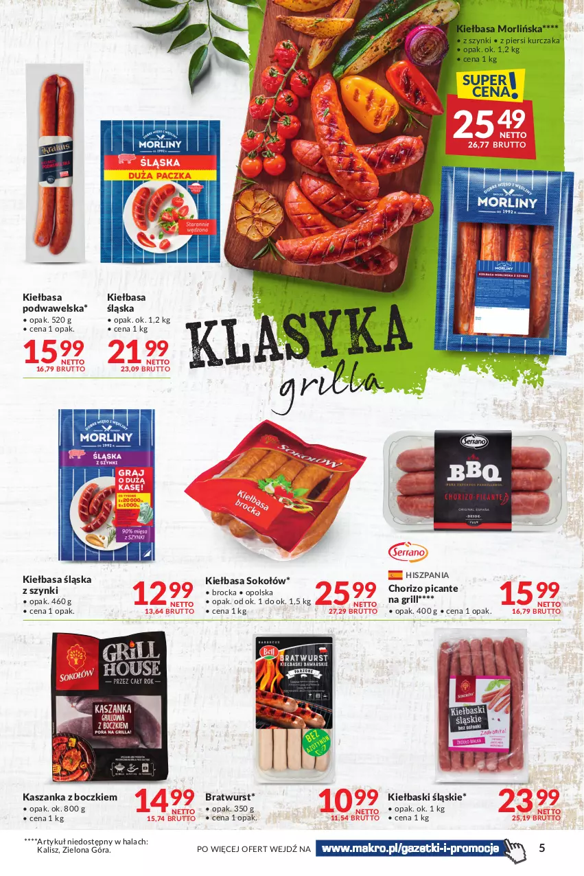 Gazetka promocyjna Makro - Sezon na grill - oferta z alkoholem - ważna 16.04 do 29.04.2024 - strona 5 - produkty: Grill, Kasza, Kaszanka, Kiełbasa, Kiełbasa podwawelska, Kiełbasa śląska, Kiełbaski śląskie, Kurczak, Sok, Sokołów, Wawel