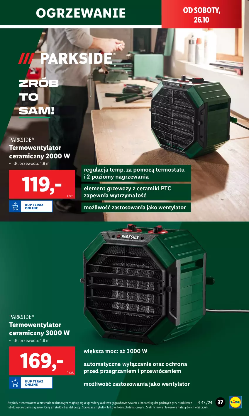 Gazetka promocyjna Lidl - GAZETKA - ważna 21.10 do 26.10.2024 - strona 39 - produkty: Ogrzewanie, Parkside, Termos, Termowentylator