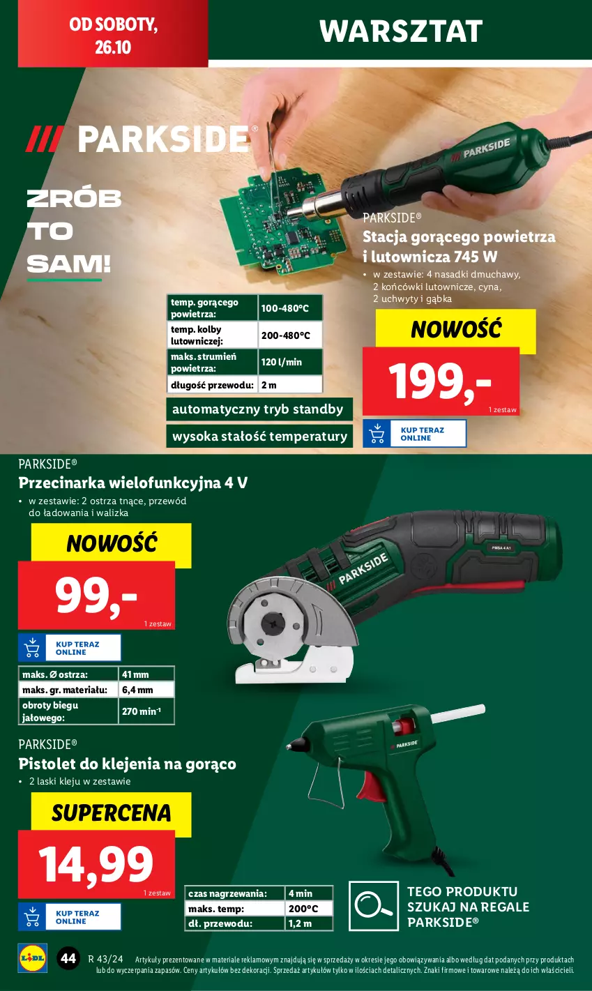 Gazetka promocyjna Lidl - GAZETKA - ważna 21.10 do 26.10.2024 - strona 46 - produkty: Klej, Parkside, Pistolet, Przecinarka, Przewód, Rum, Sok, Uchwyty, Walizka