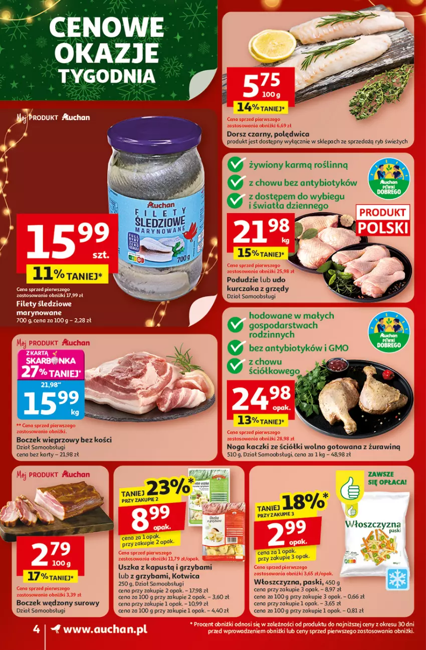 Gazetka promocyjna Auchan - Gazetka Święta jak babcię kocham Supermarket Auchan - ważna 04.12 do 10.12.2025 - strona 4 - produkty: Boczek, Boczek wieprzowy, Dorsz, Kapustą, Kurczak, Polędwica