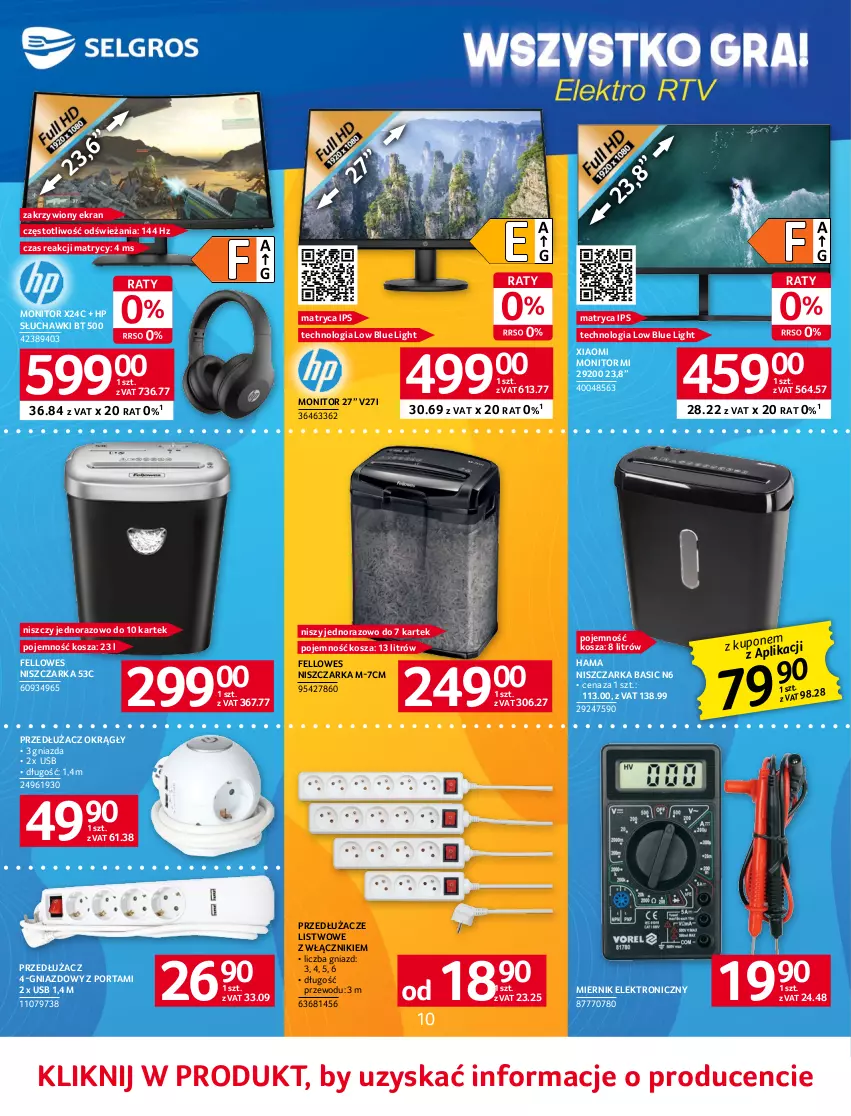 Gazetka promocyjna Selgros - Katalog Elektro - ważna 01.06 do 14.06.2023 - strona 10 - produkty: Hama, HP, Kosz, Monitor, Niszczarka, Por, Słuchawki