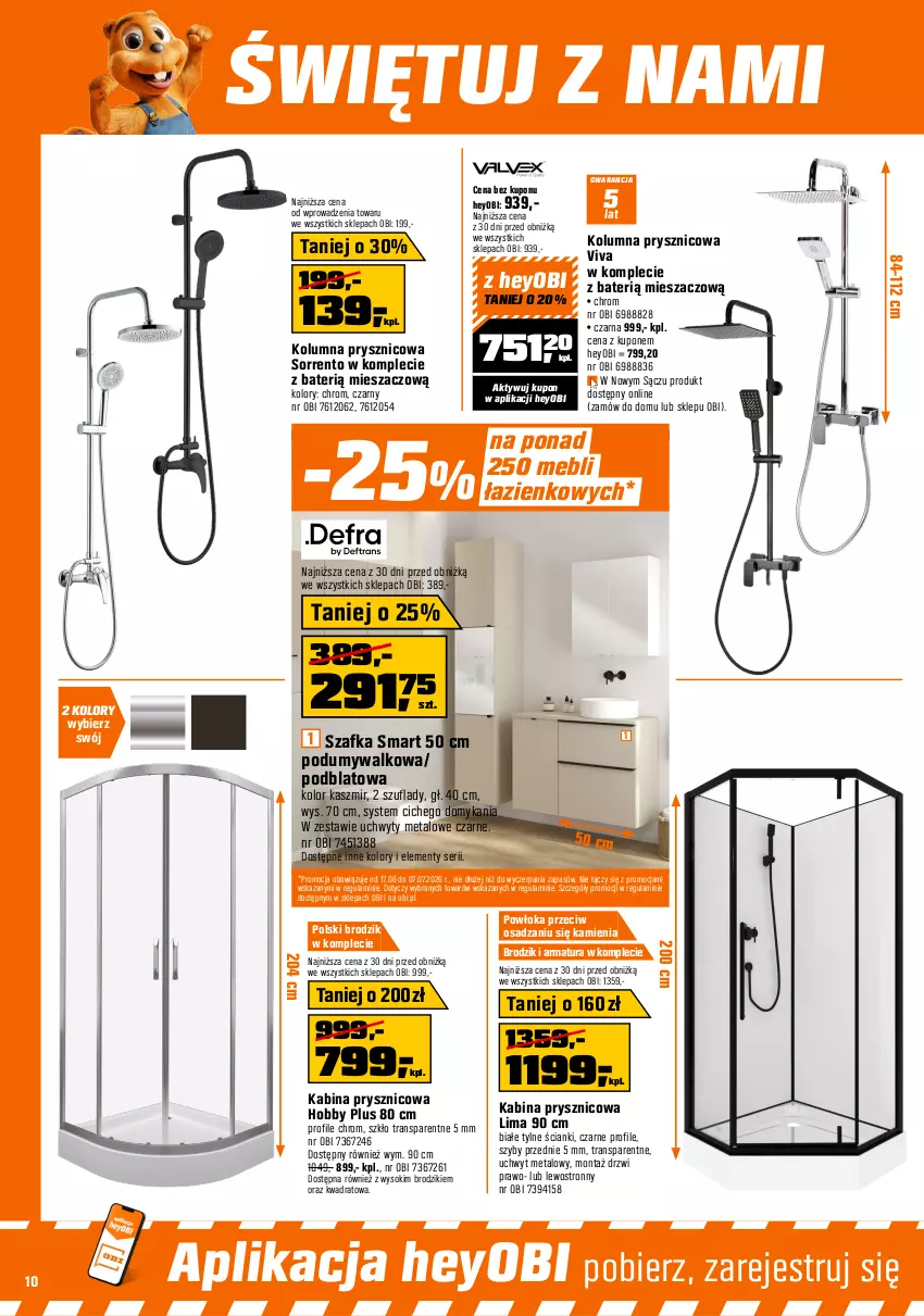 Gazetka promocyjna Obi - Gazetka OBI - ważna 17.06 do 07.07.2026 - strona 10 - produkty: Brodzik, Drzwi, Hobby, Kabina prysznicowa, Ser, Sok, Szafka, Tran, Uchwyty
