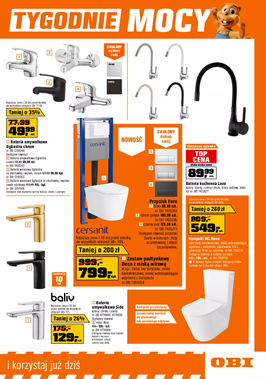 Gazetka promocyjna Obi - Gazetka OBI - ważna 17.06 do 07.07.2026 - strona 11 - produkty: Bateria, Bateria kuchenna, Bateria umywalkowa, Bateria wannowa, Deska wolnoopadająca, Fa, Kompakt WC, Miska, Ser, Top