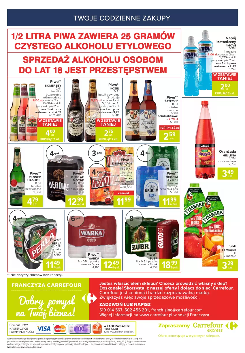 Gazetka promocyjna Carrefour - Gazetka Express - ważna 02.08 do 09.08.2021 - strona 6 - produkty: Desperados, Gra, Hellena, Koc, Kosz, Kozel, Napój, Napój izotoniczny, Okocim, Oranżada, Perła, Pilsner Urquell, Piwa, Piwo, Sok, Somersby, Stek, Tymbark, Warka