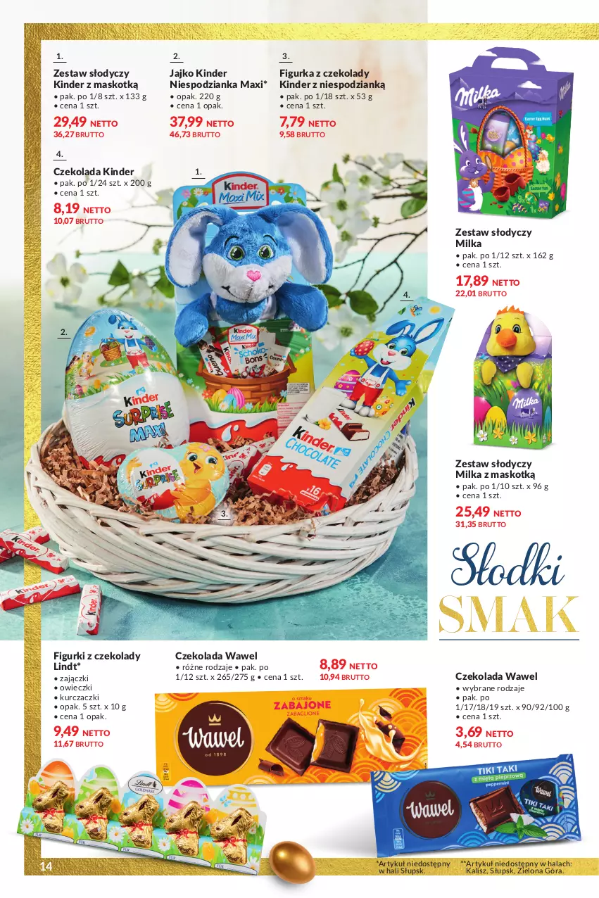 Gazetka promocyjna Makro - Smakuj Święta - oferta z alkoholem - ważna 19.03 do 30.03.2024 - strona 14 - produkty: Czekolada, Figurka z czekolady, Kinder, Lindt, Milka, Wawel