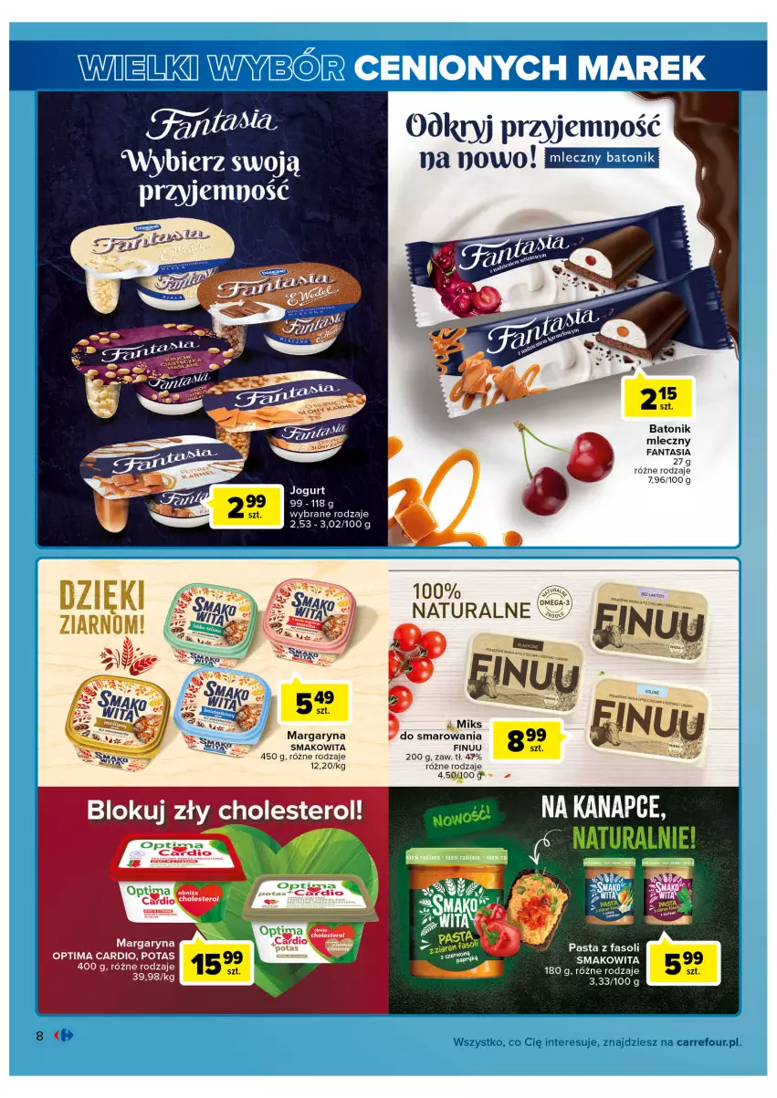 Gazetka promocyjna Carrefour - Gazetka Wielki wybór cenionych marek - ważna 02.11 do 12.11.2022 - strona 8 - produkty: Baton, Fa, Fanta, Finuu, Gin, Jogurt, Margaryna, Optima, Optima Cardio, Smakowita, Tonik