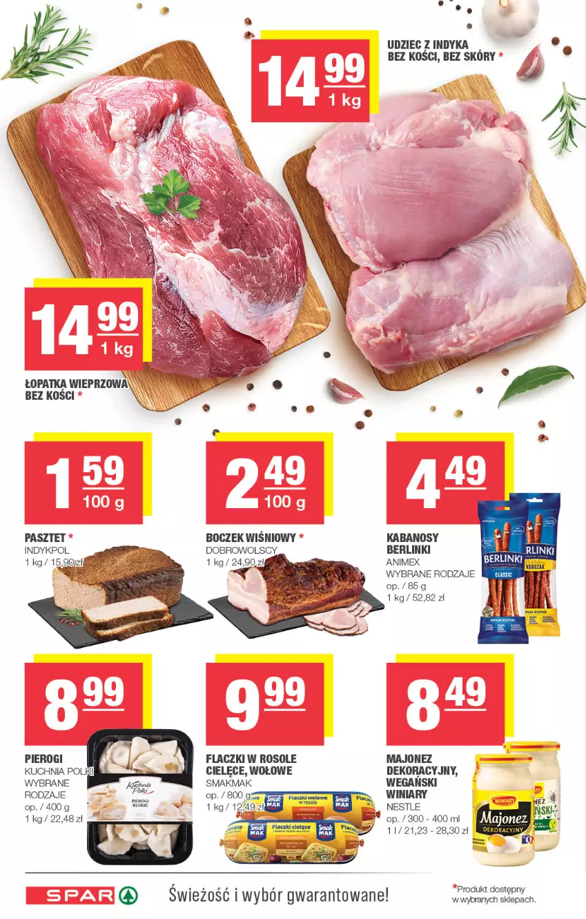 Gazetka promocyjna Spar - Spar - ważna 11.02 do 21.02.2024 - strona 4 - produkty: Berlinki, Boczek, Fa, Kabanos, Kuchnia, Majonez, Pasztet, Pierogi, Udziec z indyka, Winiary