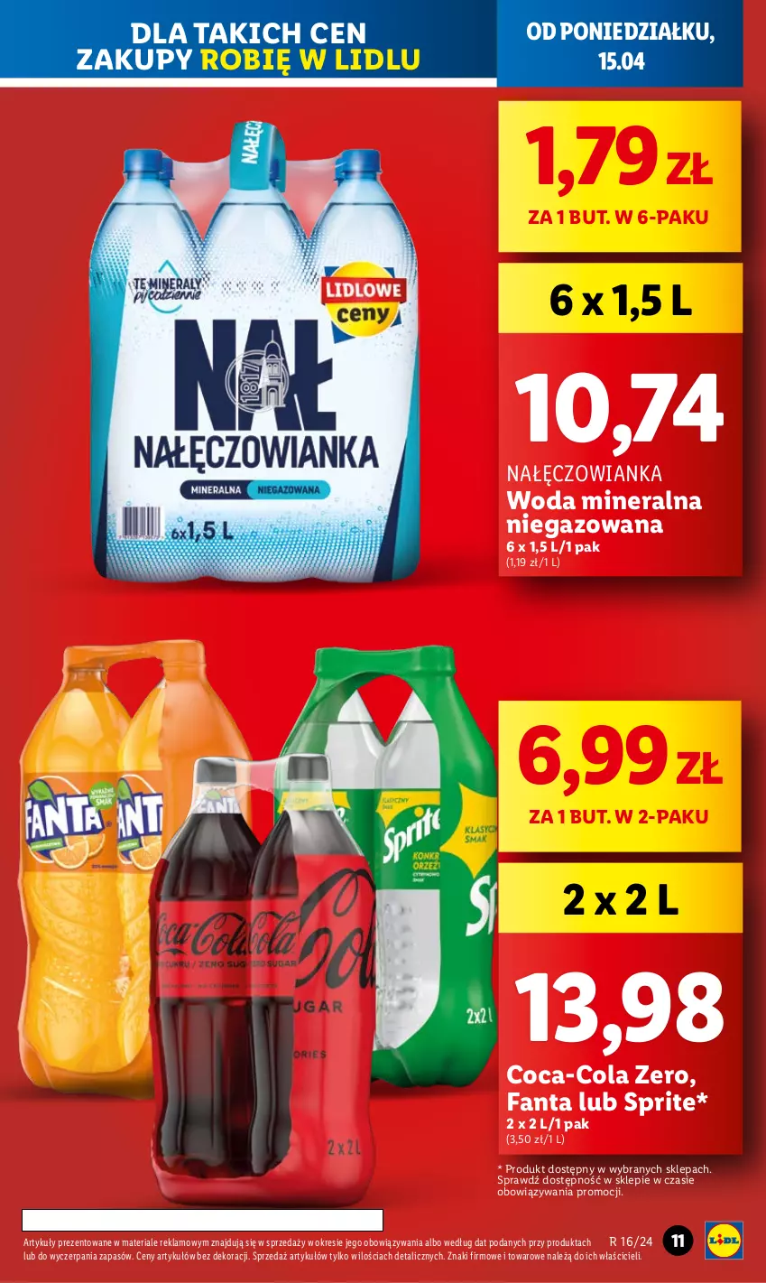 Gazetka promocyjna Lidl - GAZETKA - ważna 15.04 do 17.04.2024 - strona 11 - produkty: Coca-Cola, Fa, Fanta, Nałęczowianka, Sprite, Woda, Woda mineralna