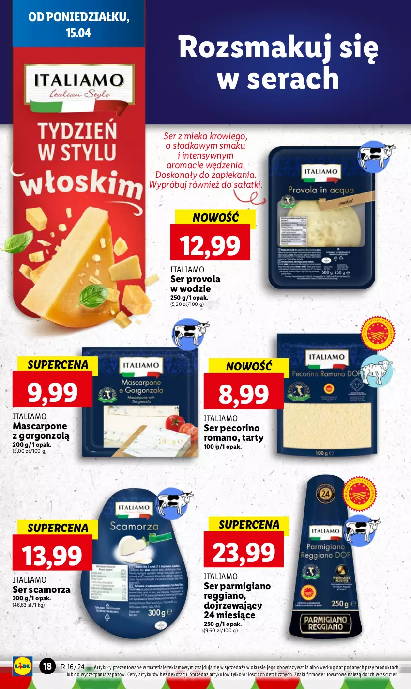 Gazetka promocyjna Lidl - GAZETKA - ważna 15.04 do 17.04.2024 - strona 18 - produkty: Mascarpone, Pecorino, Sałat, Scamorza, Ser