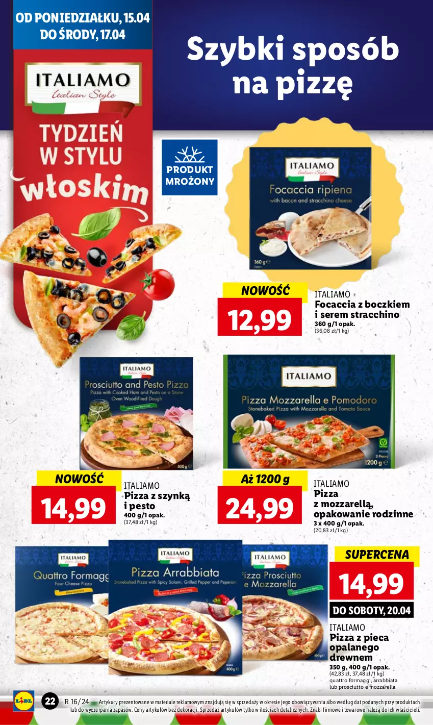 Gazetka promocyjna Lidl - GAZETKA - ważna 15.04 do 17.04.2024 - strona 22 - produkty: Focaccia, Maggi, Mozzarella, Pesto, Piec, Pizza, Prosciutto, Ser